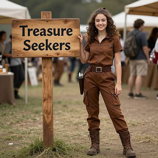 Photograph of a smiling young woman with curly brown hair, wearing a brown 