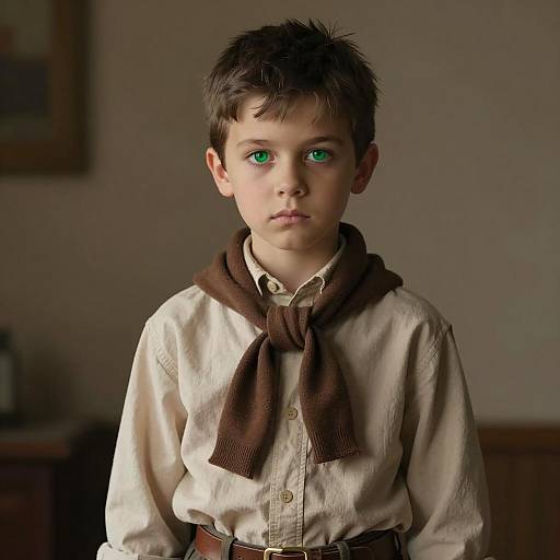 Portrait of Young Boy in Vintage Clothing