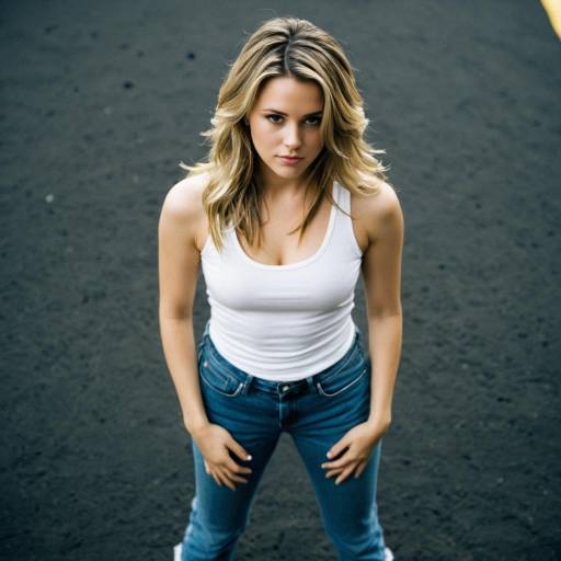 Young Woman in White Tank Top and Jeans Overhead View