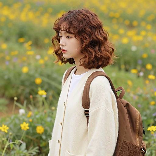 Chestnut Brown Bob in Flower Field