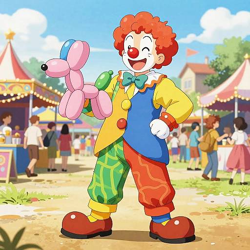 Vibrant Festival Clown in Anime Style