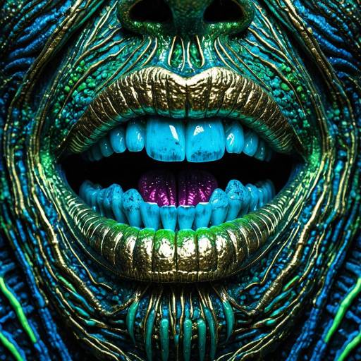 Surreal Psychedelic Entity with Vibrant Teeth and Lips