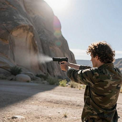 Camo-Clad Shooter in Sunlit Terrain