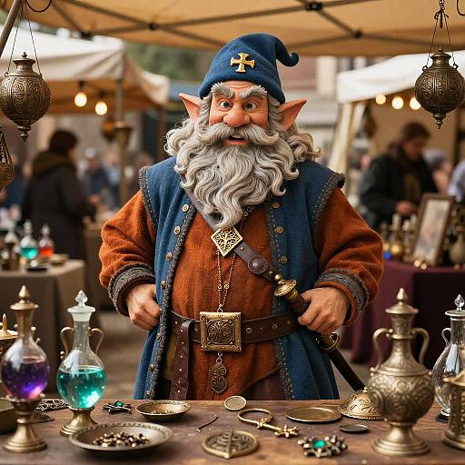 Confident Dwarf Merchant at Fantasy Market
