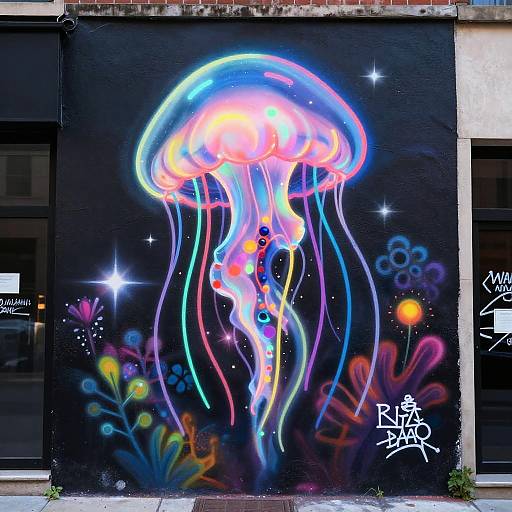 Polychromatic Neon Jellyfish Graffiti Dreamscape