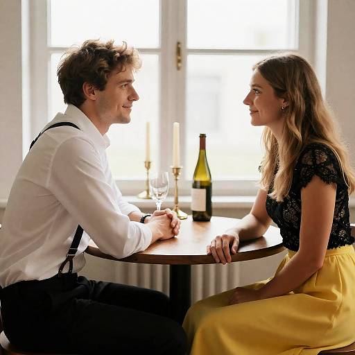 Intimate Dinner Scene with Couple Smiling