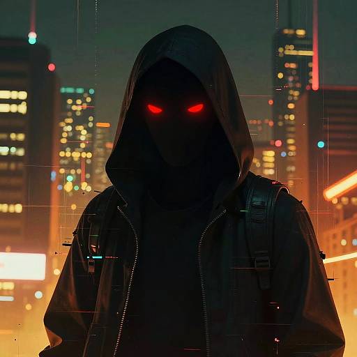 Glitchy Cyberpunk Hooded Silhouette