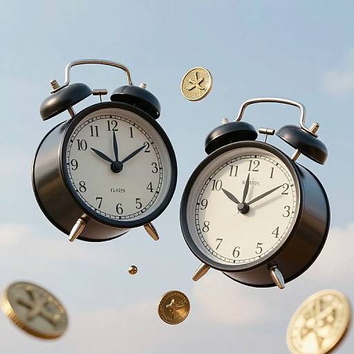 Floating Vintage Clocks with Gold Coins
