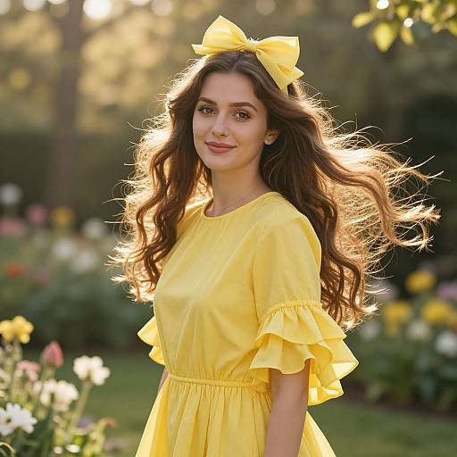 Sunlit Woman in Yellow Dress