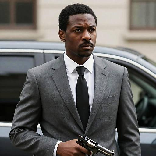 Serious Man in Suit with Revolver