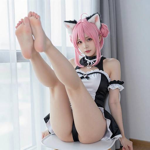 Young Woman with Pink Hair and Cat Ears