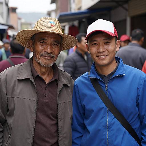 Two Men in Busy Market Street