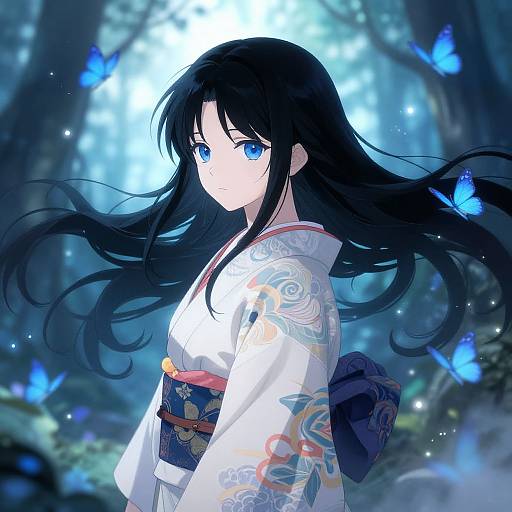 Mystical Anime Girl with Butterflies
