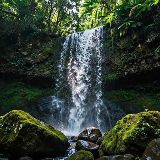 Serene Green Forest Waterfall Scene