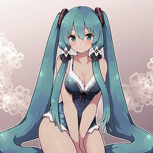 Illustration of Hachune miku, vocaloid in the style of Lamb-oic029