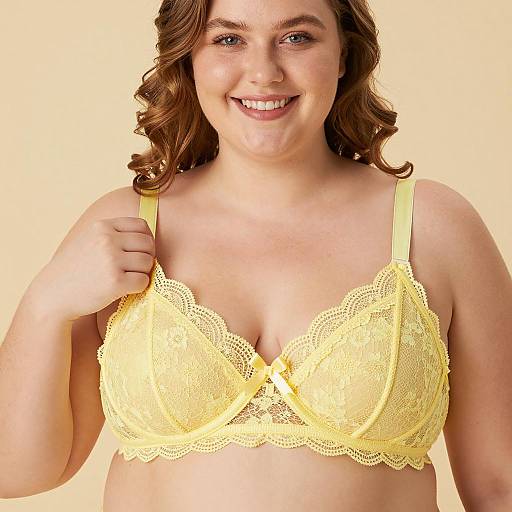 Plus-Sized Woman in Yellow Lace Bra