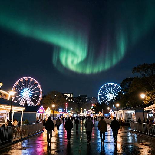 Rainy Neon Aurora City at Night