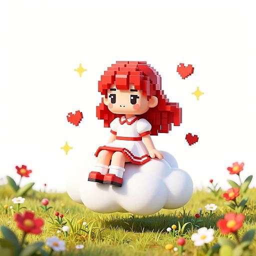 Pixel Art Girl Sitting on Cloud