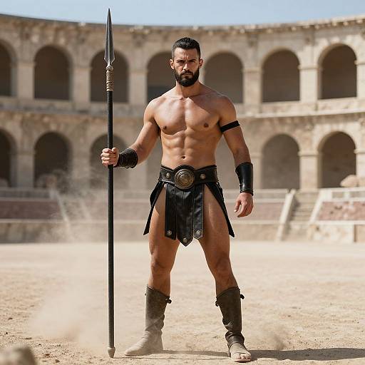 Muscular Gladiator in Ancient Arena
