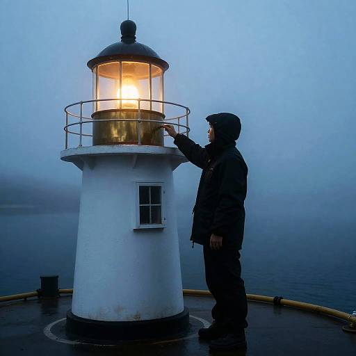 Midnight Lighthouse Keeper Polishing Lantern