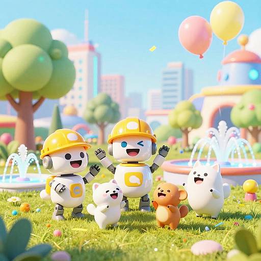 Joyful Robot Playground in Futuristic Park