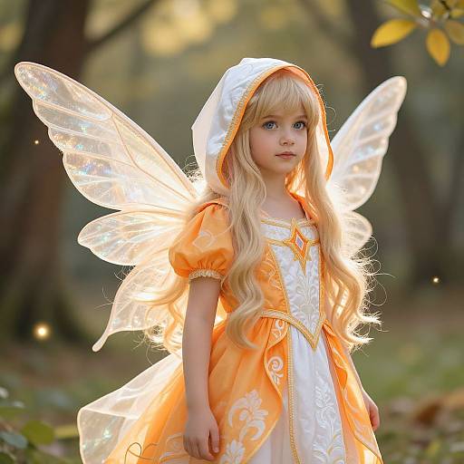 Enchanted Forest Fairy with Golden Wings