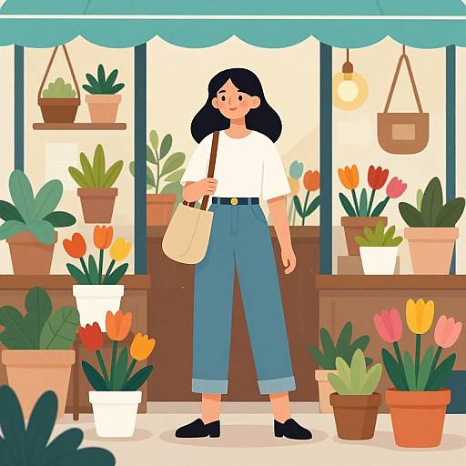 Cheerful Woman in Cozy Flower Shop