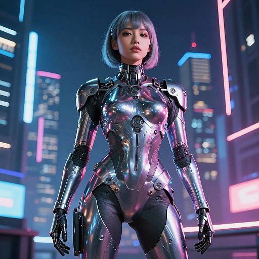 Futuristic Warrior in Neon Cityscape