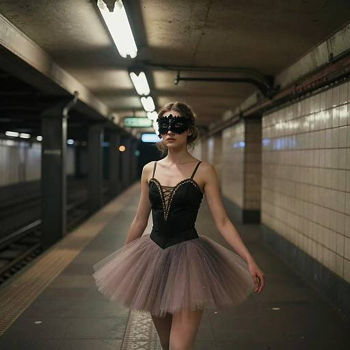 Masked Ballerina in Neon Subway Noir