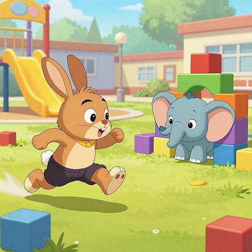 Playground Chase Cartoon Scene