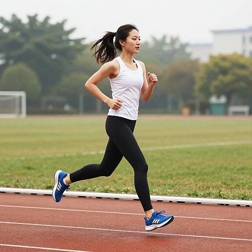 Fit Woman Jogging on Red Track