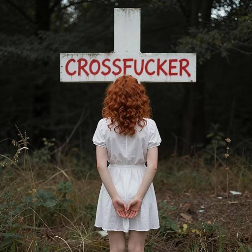 Red-Haired Woman in Graffiti Field