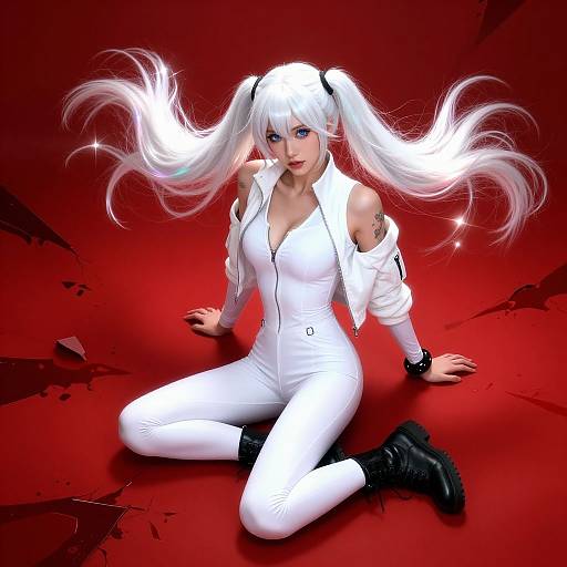 Hyperrealistic Athletic Girl in White Jumpsuit