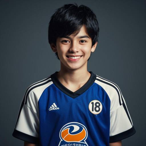 Smiling teenage boy in blue sports jersey