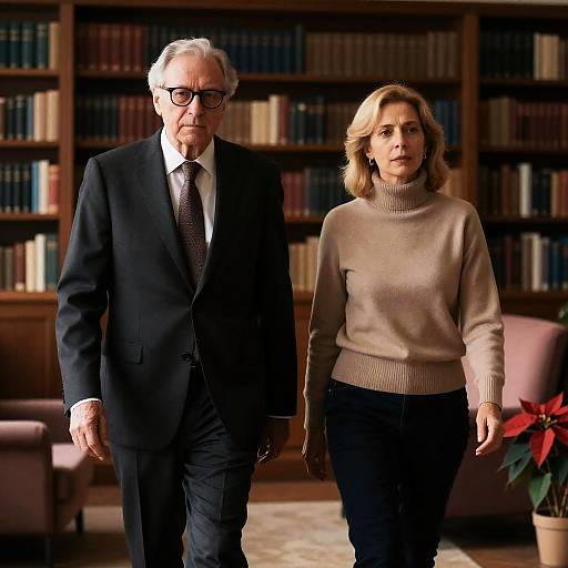 Serene Stroll in a Dim Library