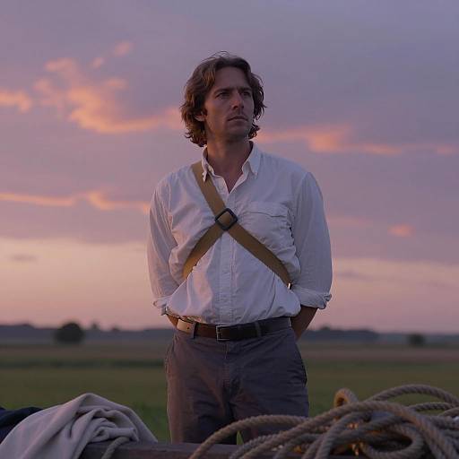 Rural Sunset Scene with a Man