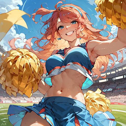 Long Haired Cheerleader Smiling in Stadium