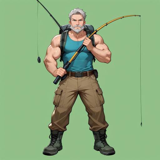 Grizzled Man Fishing in Nature Grizzled Man Fishing in Nature