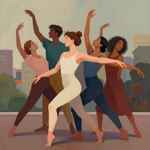 Expressive Dance Figures in Surreal Scene