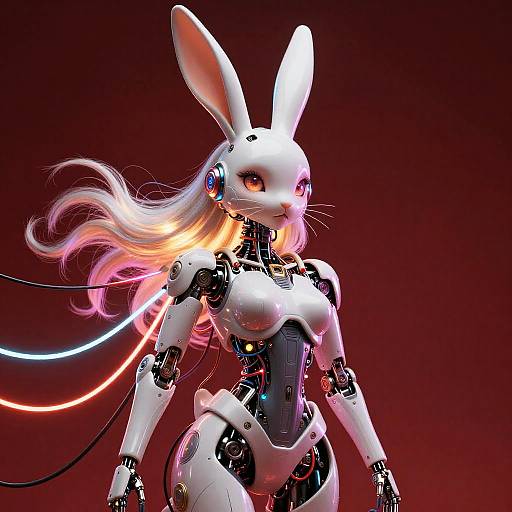 Kawaii Cyborg Hare in Neon Chaos