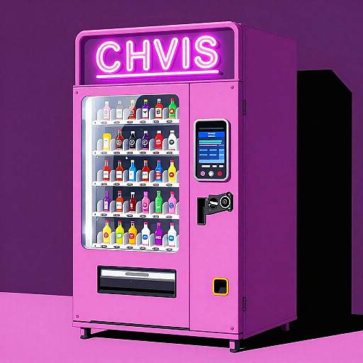 Magenta Pop-Art Vending Machine with Neon Signage
