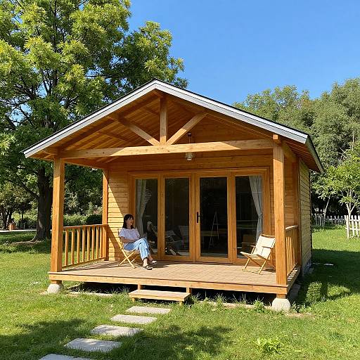Wooden Cabin with Porch and Garden