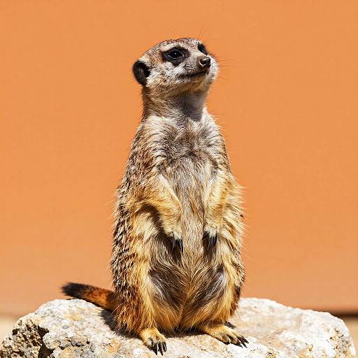 Meerkat on Rock with Vibrant Orange Background