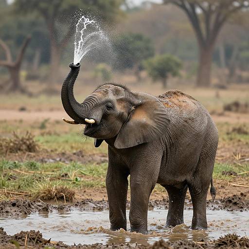 Playful Young Elephant at Waterhole