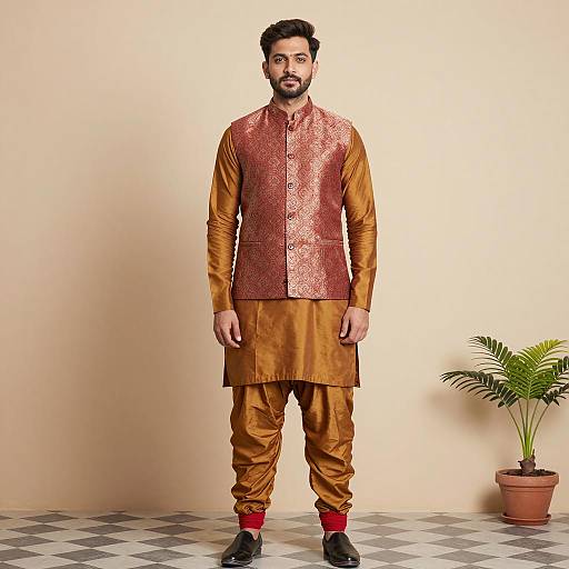 Man in Traditional Indian Outfit Standing in Studio