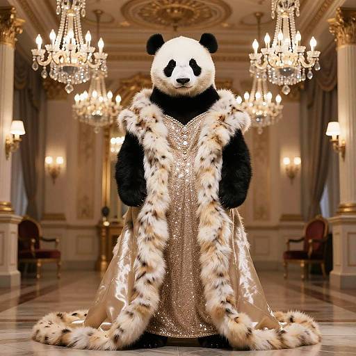 Elegant Panda in Luxurious Ballroom