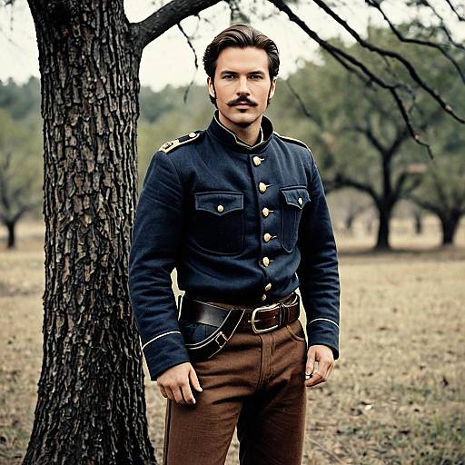 Man in Civil War Era Uniform Standing Outdoors