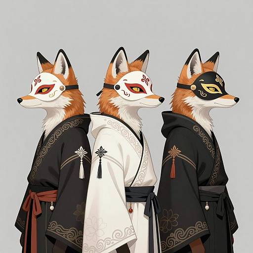 Elegant Profile of Three Foxes in Robes