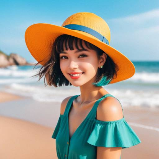 Stylish Girl at Vibrant Beach Scene Stylish Girl at Vibrant Beach Scene