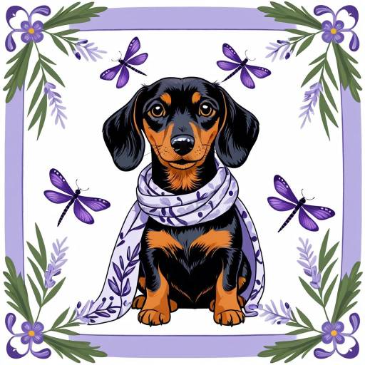 Charming Scarf Design with Dachshund and Lavender